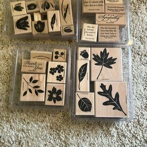 Stampin Up!  4 Wooden Stamp Set with Floral and Text Designs